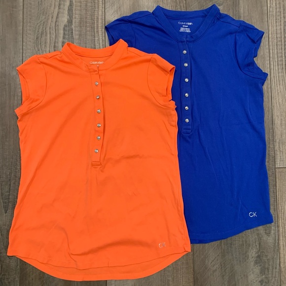 Calvin Klein Tops - Women’s Calvin Klein Royal Blue & Orange Knit Tops Cap Sleeve Size S